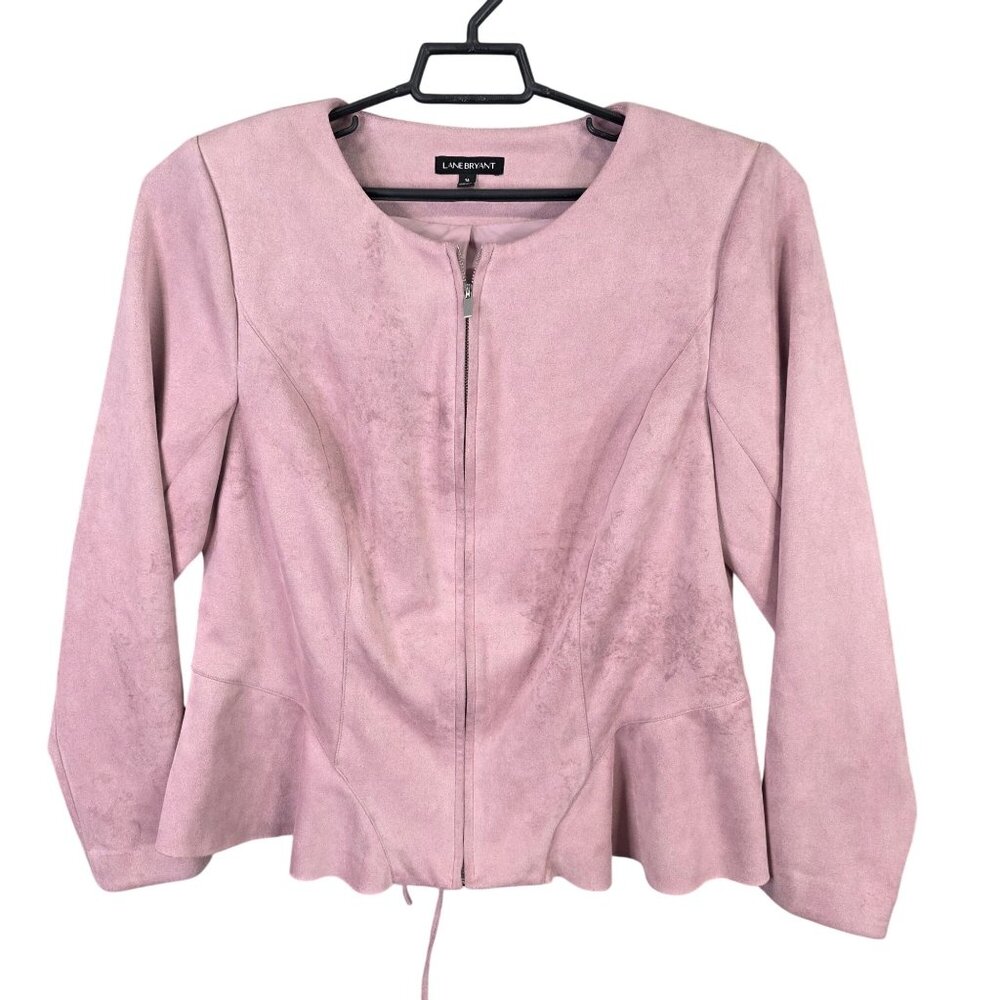 Womens Lane Bryant Pink Faux Suede Full Zip Jacket W/ Corset Back Size 16